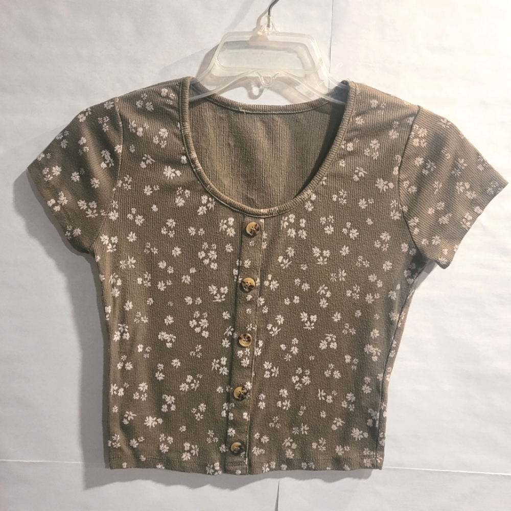 Short Sleeved Floral Crop Top
